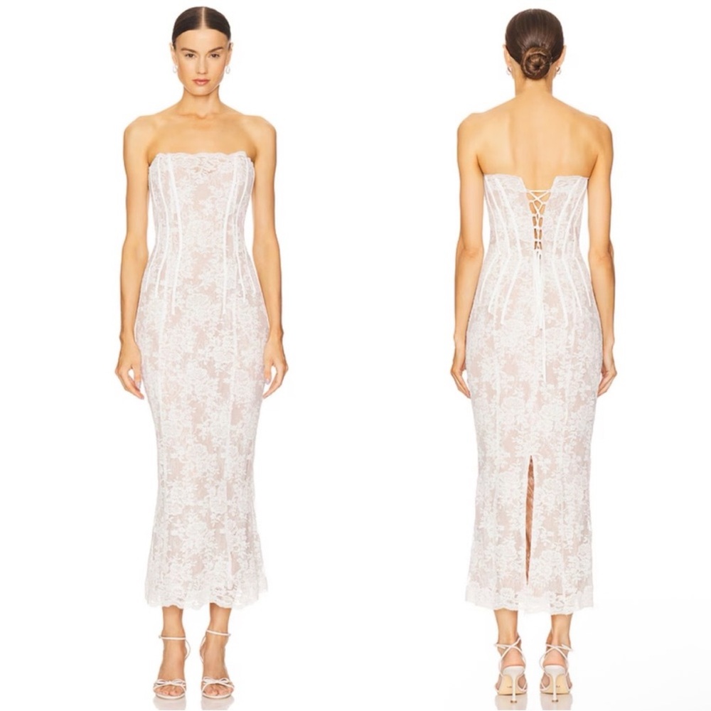 NWT V. Chapman x Revolve Capulet Bridal Midi Dress in White Chantilly Lace Sz 0